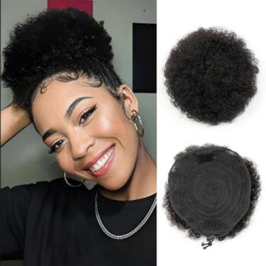 Imagem de Boymia Extensão De Rabo Cavalo Afro Puff Com Cordão, 2 Peças, #1, Preto Azeviche, 6" Cacheado, Para Mulheres, Cabelo Humano Genuíno, Extensões Coque Curto