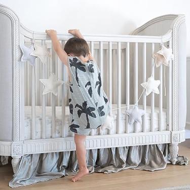 Imagem de The Boho Design Guirlanda De Linho Com Estrelas Multicoloridas. Decoração Berçário Em Tons Pastel 9 Faixas. Flâmula Tecido Natural Para Chá Bebê, Aniversário E Quarto Infantil (Bege Estrela)