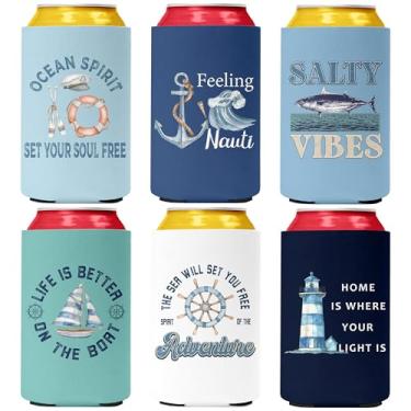 Imagem de Pop Nordic Capas Térmicas Para Barcos, Ideias Troca De Presentes Cruzeiro, Porta-Copos Cerveja A Granel, Pacote Com 6 Refrigerante Engraçadas Festa, Festa Náutica