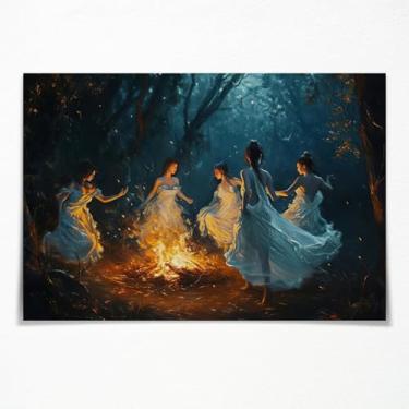 Imagem de Arte de parede Witches Coven Moon Ritual Mythical Print Dark Academia Decor Estética gótica bruxa impressão de arte pôsteres decoração de casa decoração de parede sala de estar quarto sem moldura 20 x