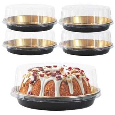 Imagem de 5 unidades de porta-tortas redondas de plástico descartáveis de 28 cm com tampas de cúpula, caixas de bolo transparentes, bandejas de sanduíche