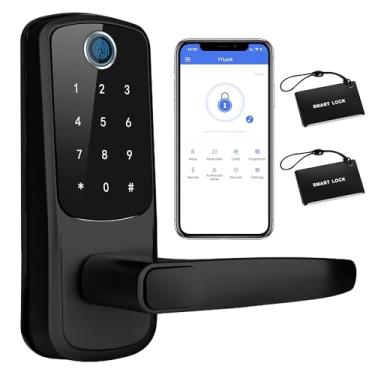 Imagem de Fechadura de porta inteligente, fechadura de porta de entrada sem chave, fechadura de porta de impressão digital, fechaduras inteligentes para porta da frente, fechadura de porta digital, fechadura de porta biométrica, fechadura de porta com teclado com alça, suporte Bluetooth, aplicativo, para apar