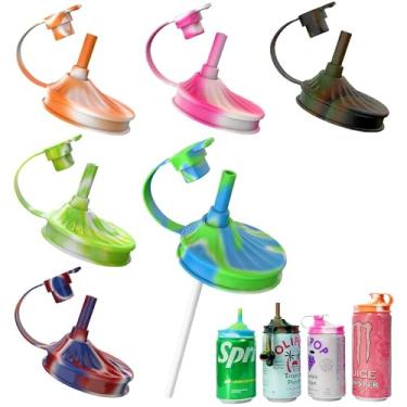 Imagem de Pacote com 6 tampas de lata de refrigerante com palha, capas de silicone para latas de refrigerante, tampa de lata pop, sem BPA, capas reutilizáveis para refrigerante, coca, cerveja, suco, bebidas