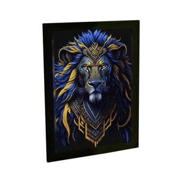 Imagem de Quadro Decorativo Leão Azul Ilustração Fantasia Decoração Poster Quarto Sala
