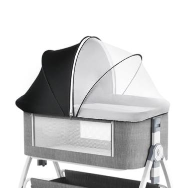 Imagem de Akiky Capa de berço portátil para dormir, semi-solar, rede mosquiteira para cama de bebê, rede de malha com janela com zíper (preto)