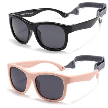 Imagem de JINHUIBBA Óculos de sol polarizados para bebês com alça de armação flexível proteção UV400 para bebês recém-nascidos de 0 a 24 meses, Preto + rosa, tamanho �nico