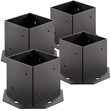 Imagem de Loyesm 4 peças de base de haste de 10 x 10 cm, tamanho interno de 9,5 x 9,5 cm suporte resistente com parafusos de expansão e parafusos, âncora de metal revestido para poste de suporte de deck de madeira, suportes de trilhos (4 peças)