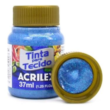 Imagem de Tintas para Tecido com Glitter Acrilex 37ml – Brilho Intenso, Alta Cobertura e Fixação a Frio para Suas Criações acabamento cintilante, alta cobertura e durabilidade superior, sendo ideais para customização de roupas, acessórios, peças decorativas e projetos artísticos em geral. (Azul 204)