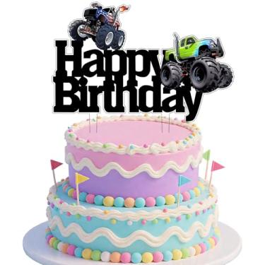 Imagem de Monster Truck Cake Topper Happy Birthday Monster Car Cake Topper Racing Truck Car Cake Decorations Monster Truck Theme Cake Topper for Man Boy Kid
