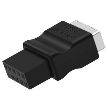 Imagem de COMeap Adaptador de extensão de cabeçalho USB 2.0 para USB 3.2 Gen 1 para placa principal com chave tipo E - soquete fêmea do painel frontal para conector de 9 pinos, adaptador de conversão interna