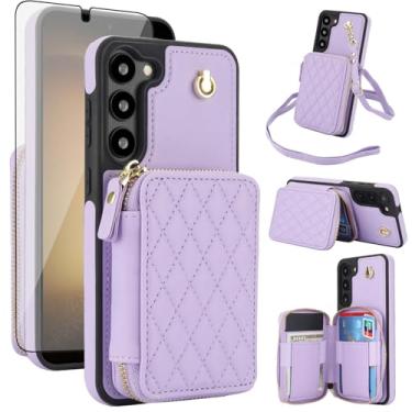 Imagem de Capa de celular para Samsung Galaxy S23 5G carteira de celular com protetor de tela de vidro temperado alça transversal de pulso bloqueio RFID suporte de cartão de crédito S 23 23S GS23 G5 SM-S911U