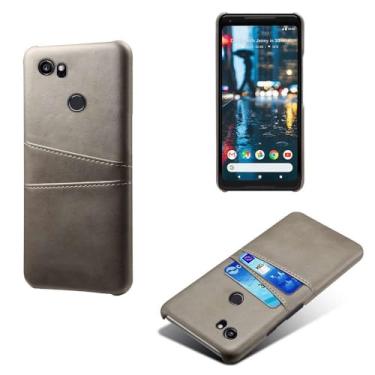 Imagem de Capas Compatível com Google Pixel 2XL,Caso de couro PU-Tampa de telefone a prova de choque com 2 slots de cartão,Proteção anti-impressão digital e anti-gota-Grey