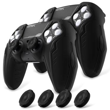 Imagem de PlayVital Conjunto de 2 capas de silicone para controle PS5 – compatível com base de carregamento, capa de proteção total com design CyberMech futurista, capa macia com alças de polegar e adesivos