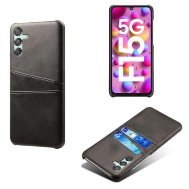 Imagem de Capas Compatível com Samsung Galaxy M15,Caso de couro PU-Tampa de telefone a prova de choque com 2 slots de cartão,Proteção anti-impressão digital e anti-gota-Black