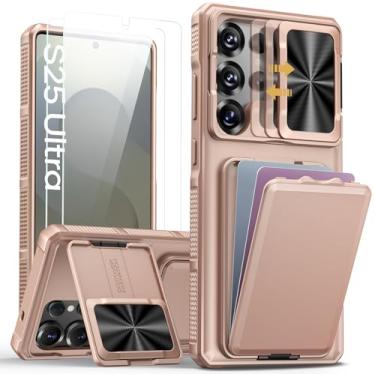 Imagem de SSLOTSCASE Capa para Samsung Galaxy S25 Ultra com 2 protetores de tela, capa de lente deslizante e suporte para cartão de crédito, proteção de nível militar, capa de telefone robusta para S25 Ultra