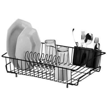 Imagem de Escorredor de Louça Porta Talheres Prato Copos Preto Fosco Cozinha - 9
