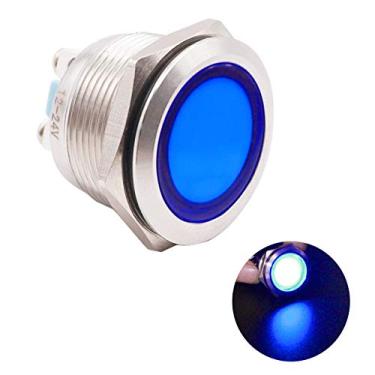 Imagem de mxuteuk Luz indicadora de metal LED azul 12V-24V 22 mm lâmpada de sinal à prova d'água com fio para carro caminhão barco DQ22-12V-B