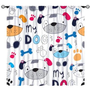 Imagem de Cortinas de cachorro de desenho animado para quarto de crianças, cães infantis, tratamentos de janela adoráveis para meninas, meninos, filhotes engraçados, cortinas para sala de estar L 106 x C 114 cm