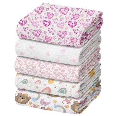 Imagem de Kit 5 Fraldas De Pano Luxo Estampada Bebês 70X70Cm Feminino - Dugu