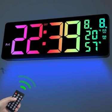 Imagem de JoFomp Relógio de parede digital grande de 43,9 cm, relógio digital de LED grande com controle remoto, despertador com temperatura/DST/regulador/umidade/temporizador/luz ambiente - 12/24H, despertador