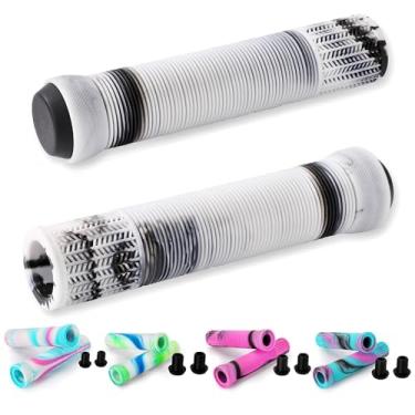 Imagem de Pegas de scooter - Punhos de guidão MTB para bicicleta de cor mista | Pegas macias de 145 mm para scooter profissional, bicicletas BMX, mountain bike (preto/branco)