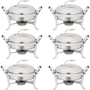 Imagem de Conjunto De Pratos De Aquecimento Em Aço Inoxidável Redondo Tamanho Completo Buffet Servidor Catering Jantar De Casamento Aquecedor De Alimentos Com Tampa De Panelas E Supor, Silver, 6 Pack