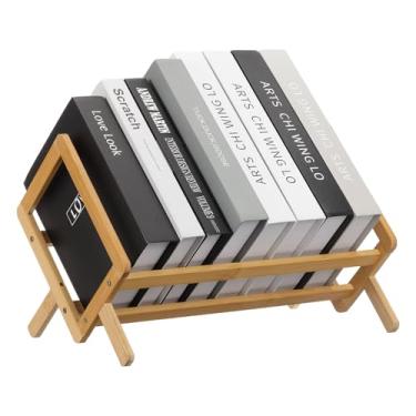 Imagem de YOKIVE Estante inclinada, prateleira pequena de bambu de 400 mm, prateleira de livros retrô, organizador de prateleiras, suporte de revistas para livros de receitas de escritório em casa, CDs, cor de