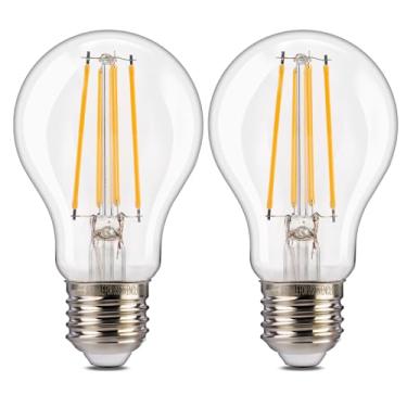 Imagem de ALAMPEVER Lâmpada LED de 800LM do crepúsculo ao amanhecer, pacote com 2 lâmpadas LED A19 equivalente a 60 W, base E26, branco macio 2700K, lâmpadas automáticas de 7W para varanda, pátio, garagem, não