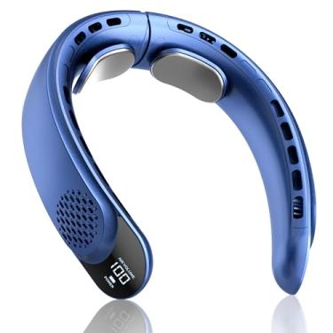 Imagem de FrSara Ventilador de pescoço portátil recarregável, dispositivo de resfriamento alimentado por bateria pessoal que sopra ar frio com USB tipo C, tela de LED, 3 velocidades, 4000 mAh, presente ideal