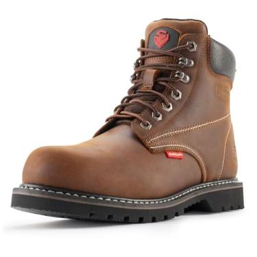 Imagem de SUREWAY Botas de trabalho masculinas de bico de aço de 15 cm, Goodyear Welt, extremamente confortável, durável, comprovada, resistente a óleo/antiderrapante, couro de flor integral mais espessa, botas