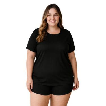 Imagem de Pijama Plus SIze de Suede Canelado Blusa e Short Baby Doll 50 52 54 56