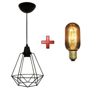Imagem de Kit luminária pendente aramado class com lâmpada filamento carbono - U