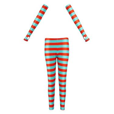 Imagem de GVLAQST Leggings femininas listradas azuis e vermelhas com mangas para fantasia de Halloween, acessórios para fantasia de Halloween, meia-calça elástica M-G