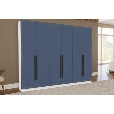 Imagem de Guarda Roupa Casal 6 Portas e 4 Gavetas Valência Branco/Azul - Politorno