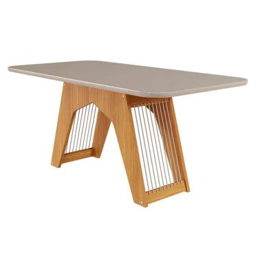 Imagem de Mesa de Sala Jantar Carol c/ Tampo Madeirado c/ Vidro 180x90cm Nature/Off White - Cimol