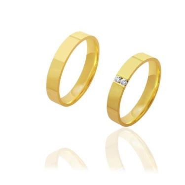 Imagem de Par de Alianças de Casamento Afrodite Ouro 18k Reta com 2 Brilhantes C