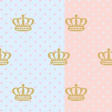 Imagem de Papel De Parede Poa Rosa E ul Com Coroa Dourado Adesivo - LRP