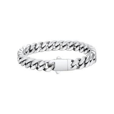 Imagem de FaithHeart Pulseira masculina de elos cubanos de aço inoxidável – 5/7/9/12 mm de largura 19 cm/21 cm/22,9 cm preto/prata/banhado a ouro pulseira de corrente de pulso resistente hip hop joias presentes