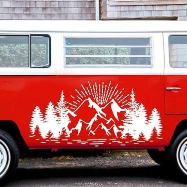 Imagem de Adesivo de carro paisagem de floresta montanhosa, 84 x 39,9 cm, adesivo lateral de veículo de vinil panorâmico CL1167 (branco)