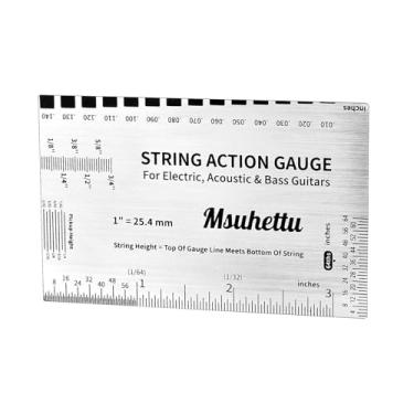 Imagem de Fenteer Régua de ação de cordas, ferramenta de configuração leve com escalas para guitarras, baixos elétricos e acústicos, medidor de altura de cordas de, Prata