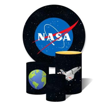 Imagem de Trio De Capa Cilíndricas + Painel Sublimado c/ Elástico Nasa Espaço fo