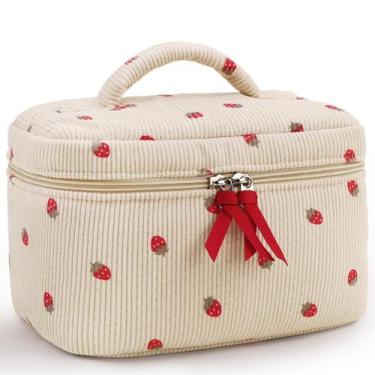 Imagem de Bolsa grande de maquiagem acolchoada de viagem Prite Corduroy para mul