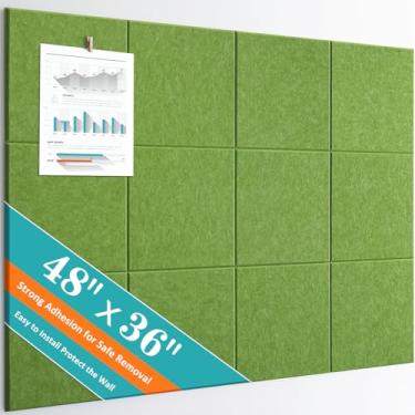 Imagem de Quadro de avisos grande 122 x 91 cm - pacote com 12 azulejos de parede de feltro com 60 abas adesivas removíveis seguras e 40 pinos, placa de cortiça para escritório, escola e protetor de parede de