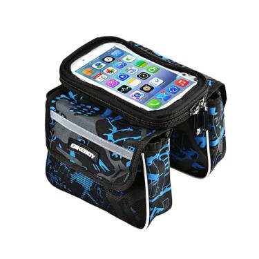 Imagem de The Yan He Bolsa de bicicleta, celular com tela sensível ao toque para ciclismo, viga transversal de mountain bike, feixe frontal de sela, bolsa superior para roupas masculinas e femininas (azul)