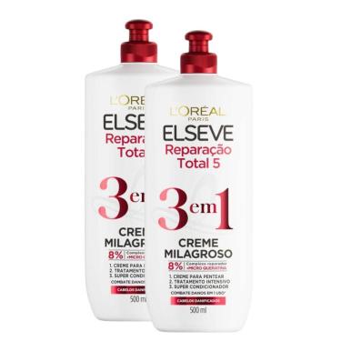 Imagem de Kit 2 Creme para Pentear Elseve Milagroso 3 em 1 Reparação Total 5 com 500ml