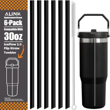 Imagem de ALINK Canudos de substituição para Stanley IceFlow 2.0 Copo de canudo flip 850 g, pacote com 6 canudos de plástico preto reutilizáveis compatíveis com copo IceFlow de 850 g com escova de limpeza