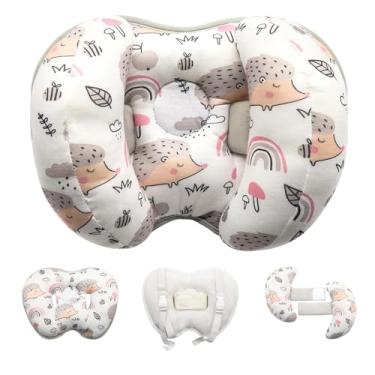 Imagem de KAKIBLIN Travesseiro de suporte de bebê, suporte de cabeça e pescoço, travesseiro de pescoço de banana 2 em 1 para bebês recém-nascidos, travesseiros de cabeça ajustáveis para crianças (ouriço)