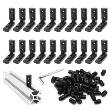 Imagem de BLCCLOY 20Pcs Perfis De Extrusão Alumínio Preto Série 10 1010 Conector Canto Interno Em Forma L Suporte Junta Com Parafusos Para Extrudado 10/10 1 X Polegad