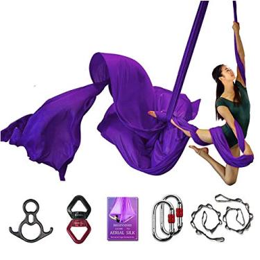Imagem de Conjunto de equipamentos de luxo de sedas aéreas para yoga aérea, rede de yoga aérea, acrobacia aérea, artes de circo, dança aérea (G: 10 m L: 2,8 m, Deep Purple