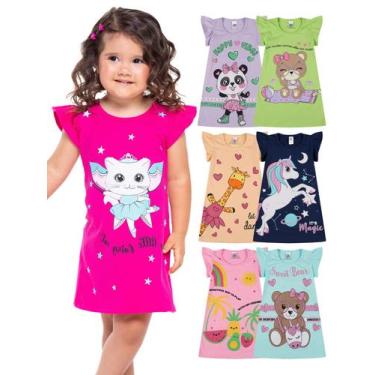 Imagem de Kit 5 Vestidos Infantil bebê menina Verão Estampados com Mangas Franzi